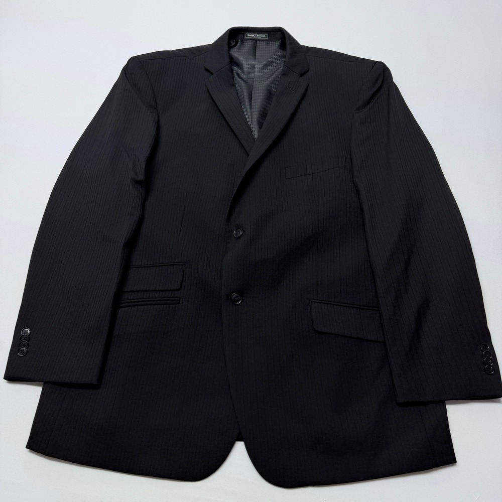 Haines & Bonner London Mens 48R Wool Blazer Black Pinstrip Purple Paisley Lining